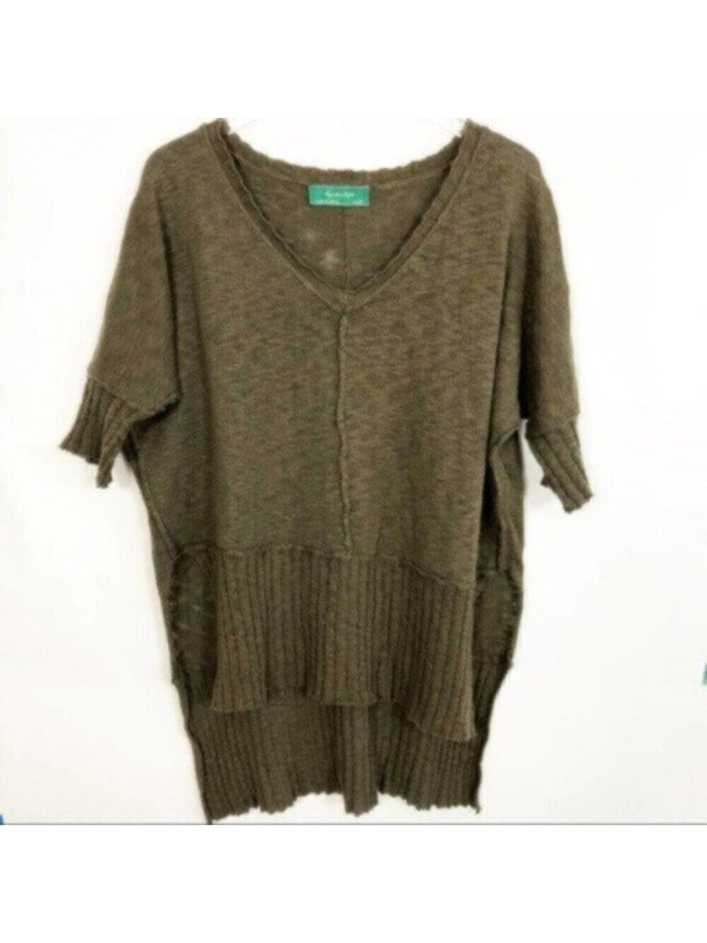 Signature 8 | Women's Green Slub Knit Hi Low Tunic Sweater Size Small